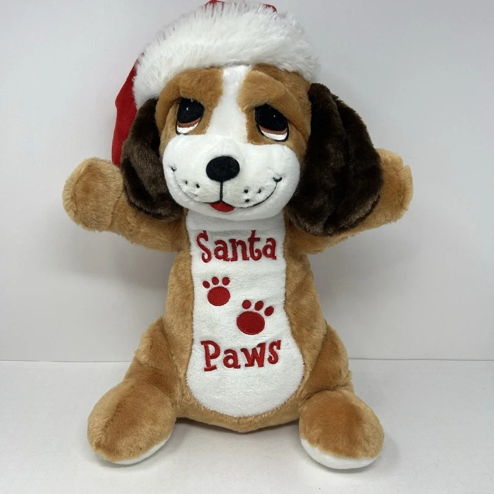 Dan Dee Puppy‎ Dog Plush Santa Paws Hat 17 Inch Brown Christmas Stuffed Animal